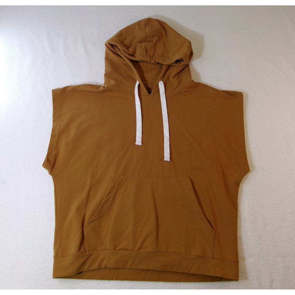 Zyia Active Womens Sleeveless Hoodie Caramel Brown Mustard Cinch Back‎ Large